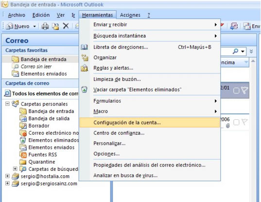 Herramientas -> Configuraci&oacute;n de la cuenta